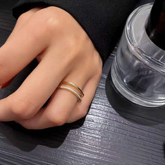 Dual Layer Square Cubic Zirconia 18K Gold Free Size Open Back Ring For Women