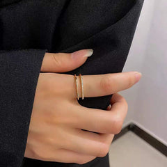 Dual Layer Square Cubic Zirconia 18K Gold Free Size Open Back Ring For Women