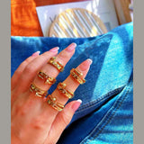 Nail Screw Cubic Zirconia 18K Gold Anti Tarnish Adjustable Free Size Ring For Women