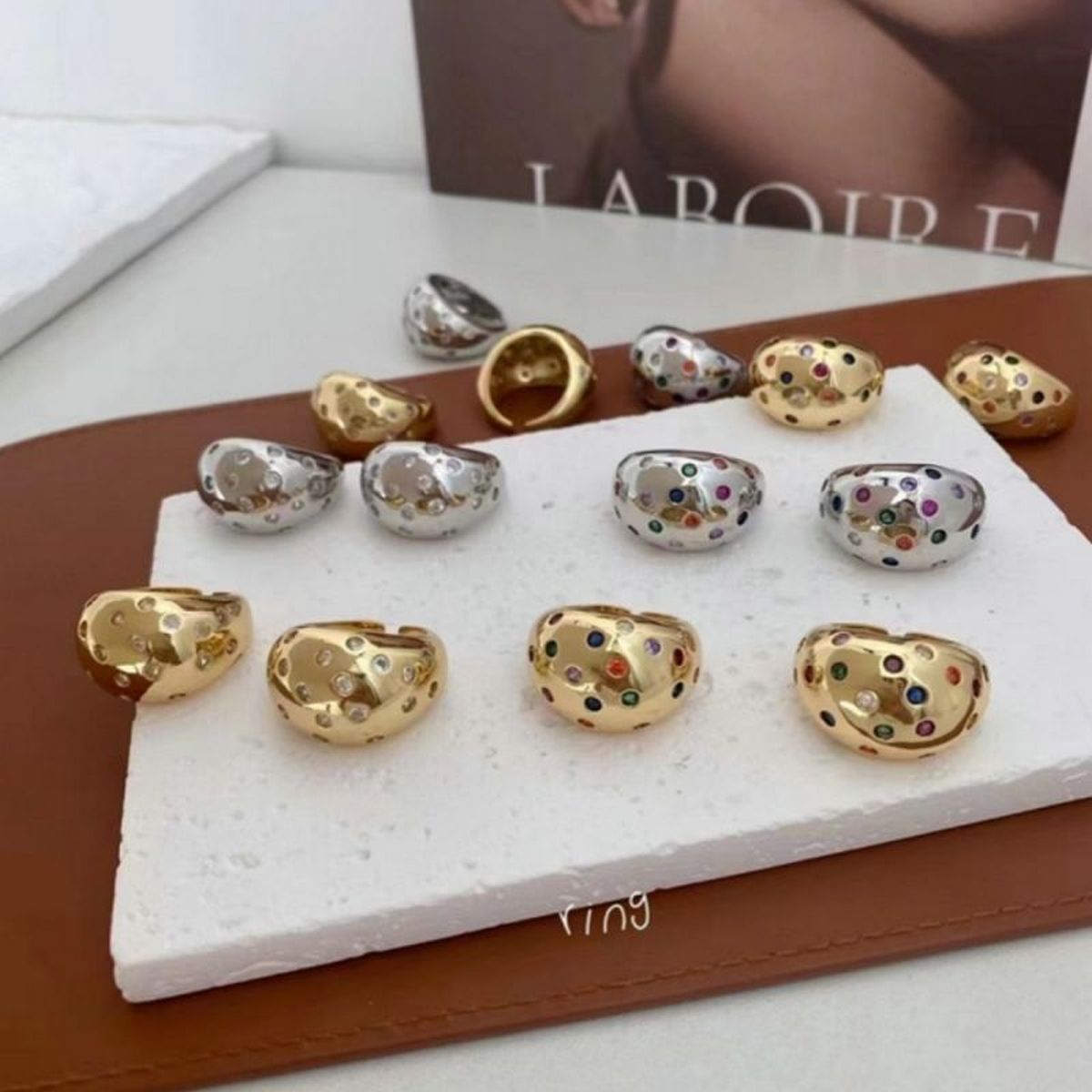 Rainbow Multi 18K Gold Anti Tarnish Cubic Zirconia Free Size Ring For Women