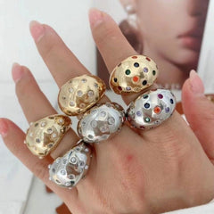 Rainbow Multi 18K Gold Anti Tarnish Cubic Zirconia Free Size Ring For Women