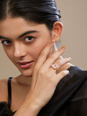Heart Love Rectangle Solitaire Cubic Zirconia Gold Copper Adjustable Ring For Women