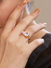 Heart Love Rectangle Solitaire Cubic Zirconia Gold Copper Adjustable Ring For Women