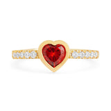 Heart Love Solitaire Cubic Zirconia Gold Red Maroon Copper Open Back Band Ring for Women