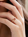 Heart Love Solitaire Cubic Zirconia Gold Red Maroon Copper Open Back Band Ring for Women