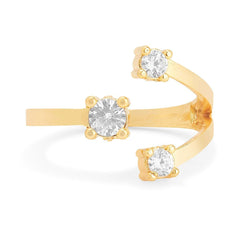 Y Shape Cubic Zirconia Gold Copper Adjustable Ring for Women