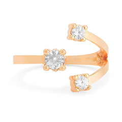 Y Shape Cubic Zirconia Gold Copper Adjustable Ring for Women