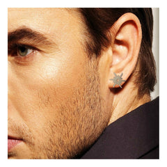 Stainless Steel Mens Ear Stud Pair Earring High Polish Star Bust