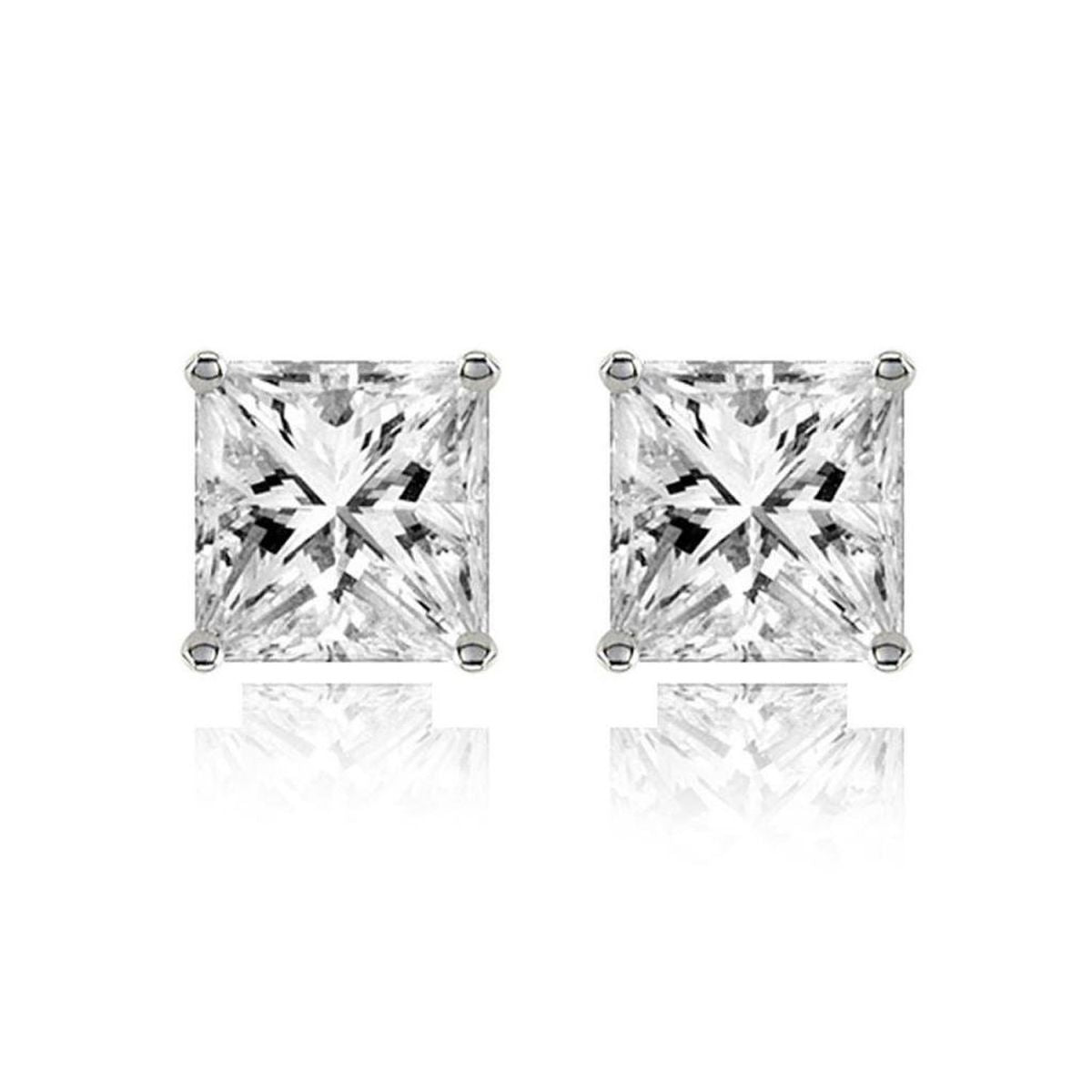 Stainless Steel Ear Stud Pair Earring Square Princess Cutcz