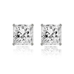 Stainless Steel Ear Stud Pair Earring Square Princess Cutcz