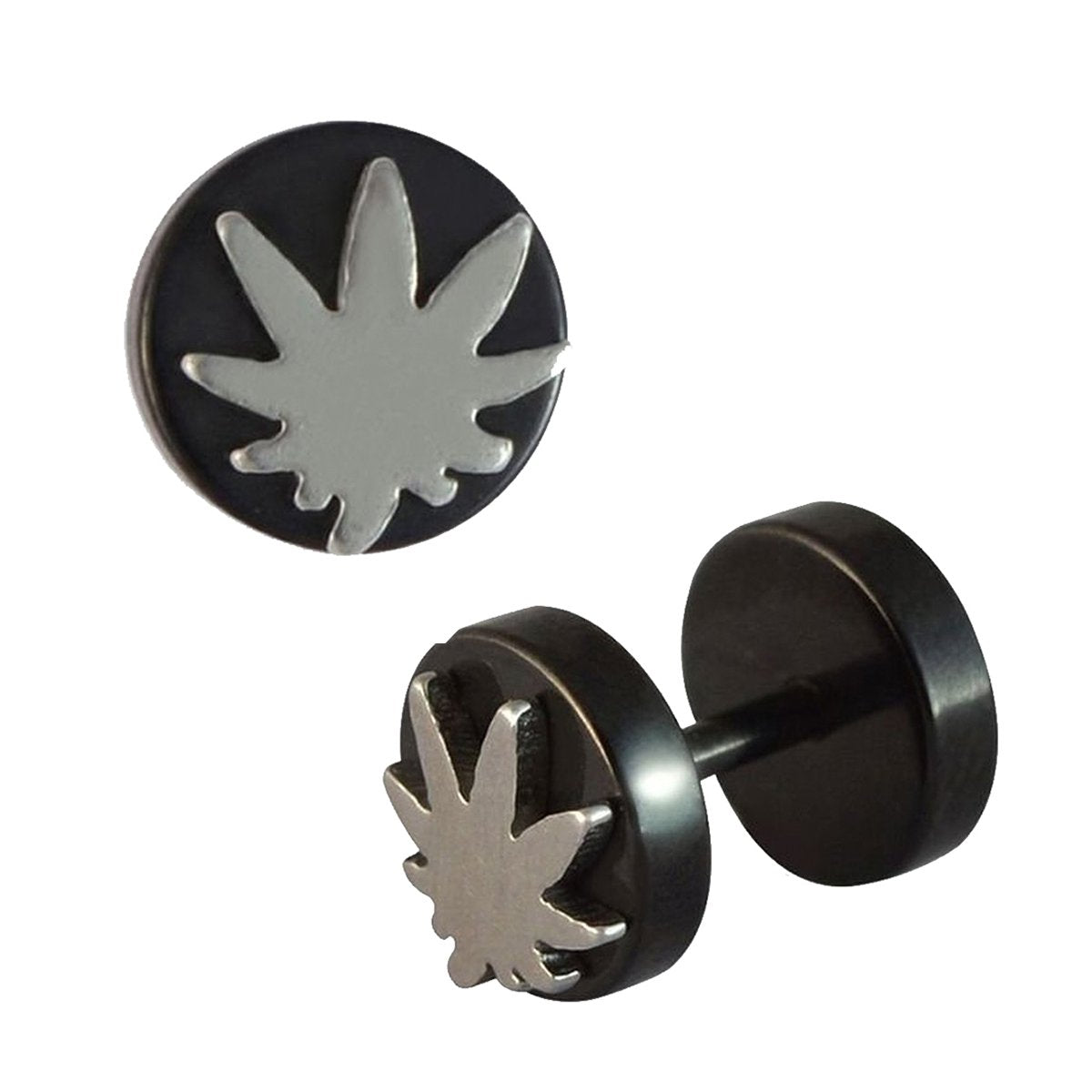 Bob Marley Maple Leaf Black Silver Stainless Steel Pair Stud Earring