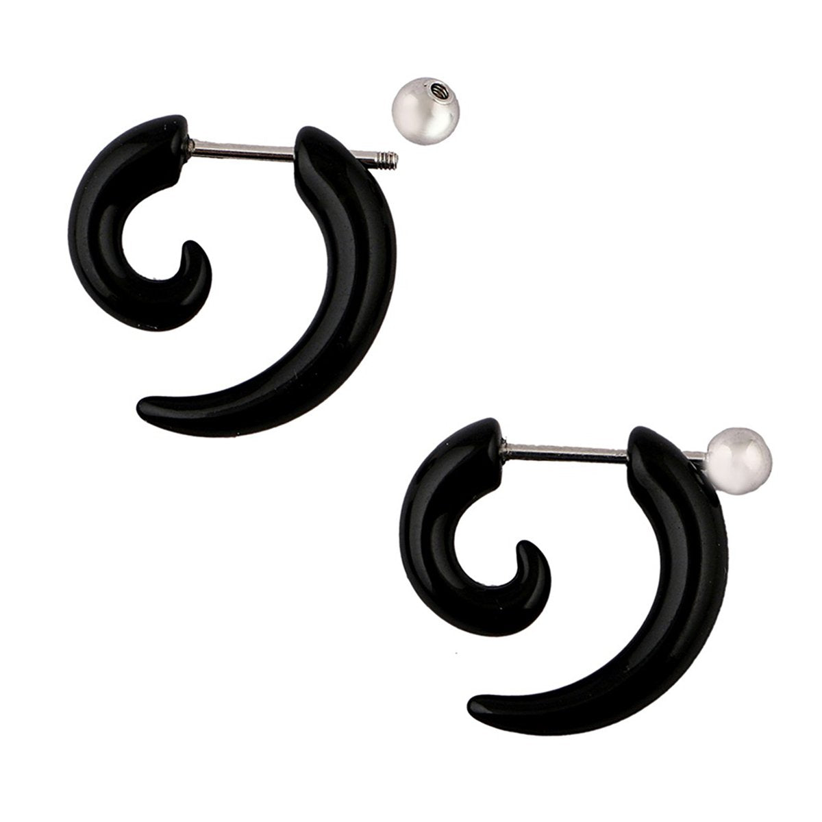 Tusk Nail Black Silver Surgical Stainless Steel Pair Stud Earring Men