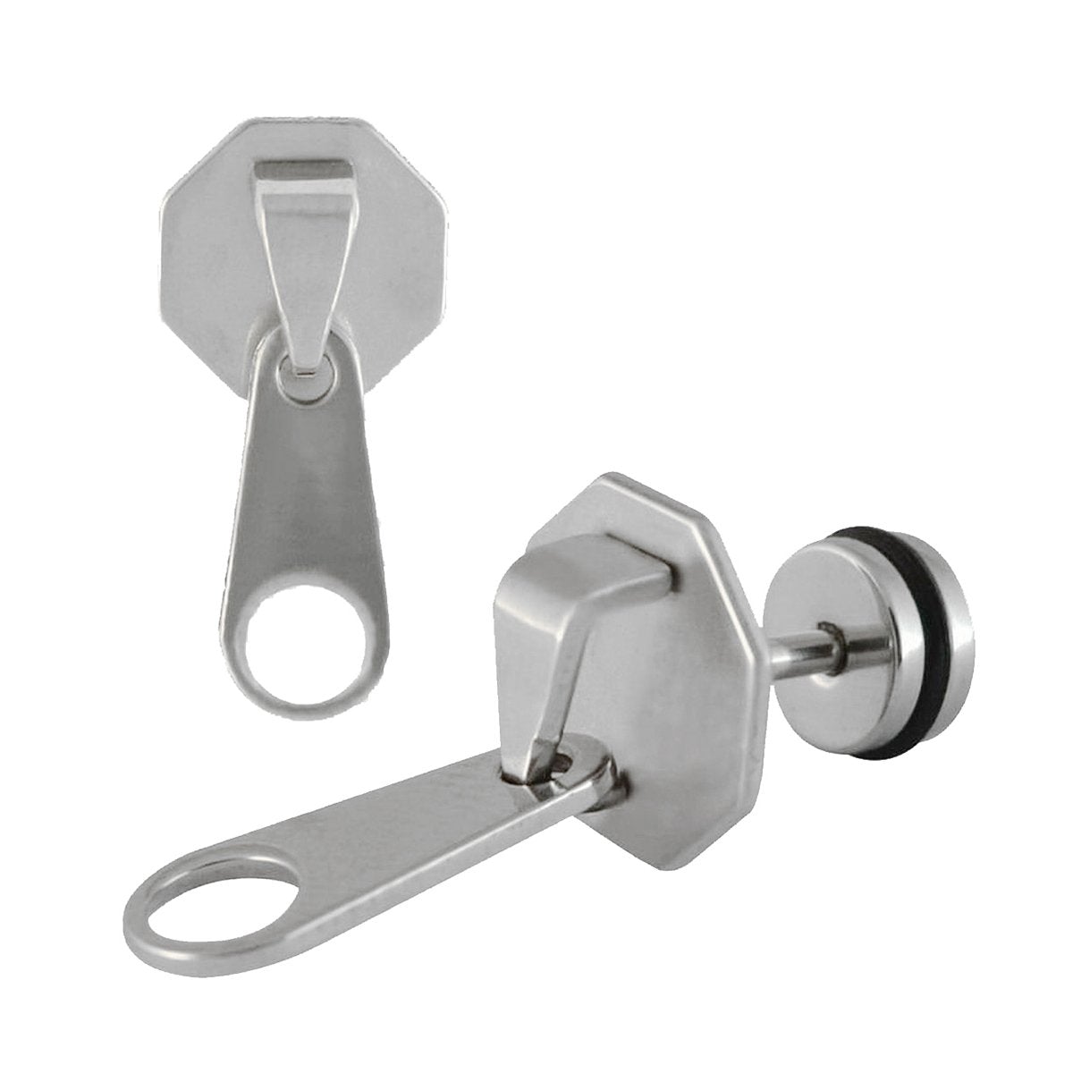 Zip Rhodium Plated Surgical Stainless Steel Pair Stud Earring For Men
