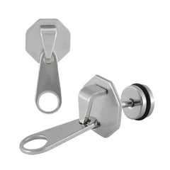 Zip Rhodium Plated Surgical Stainless Steel Pair Stud Earring For Men