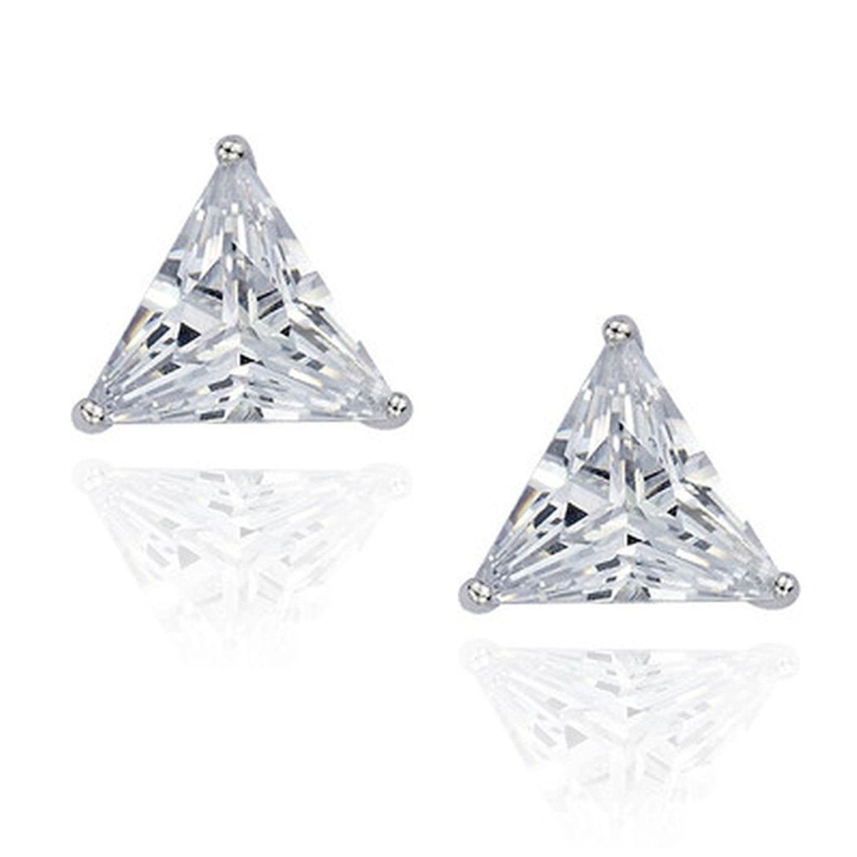 Trillion Triangle Solitaire Rhodium Stainless Steel Pair Stud Earring