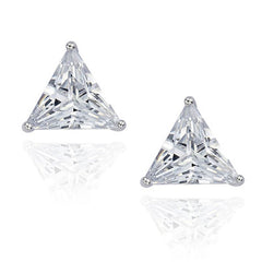 Trillion Triangle Solitaire Rhodium Stainless Steel Pair Stud Earring