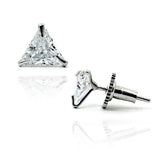 Trillion Triangle Solitaire Rhodium Stainless Steel Pair Stud Earring