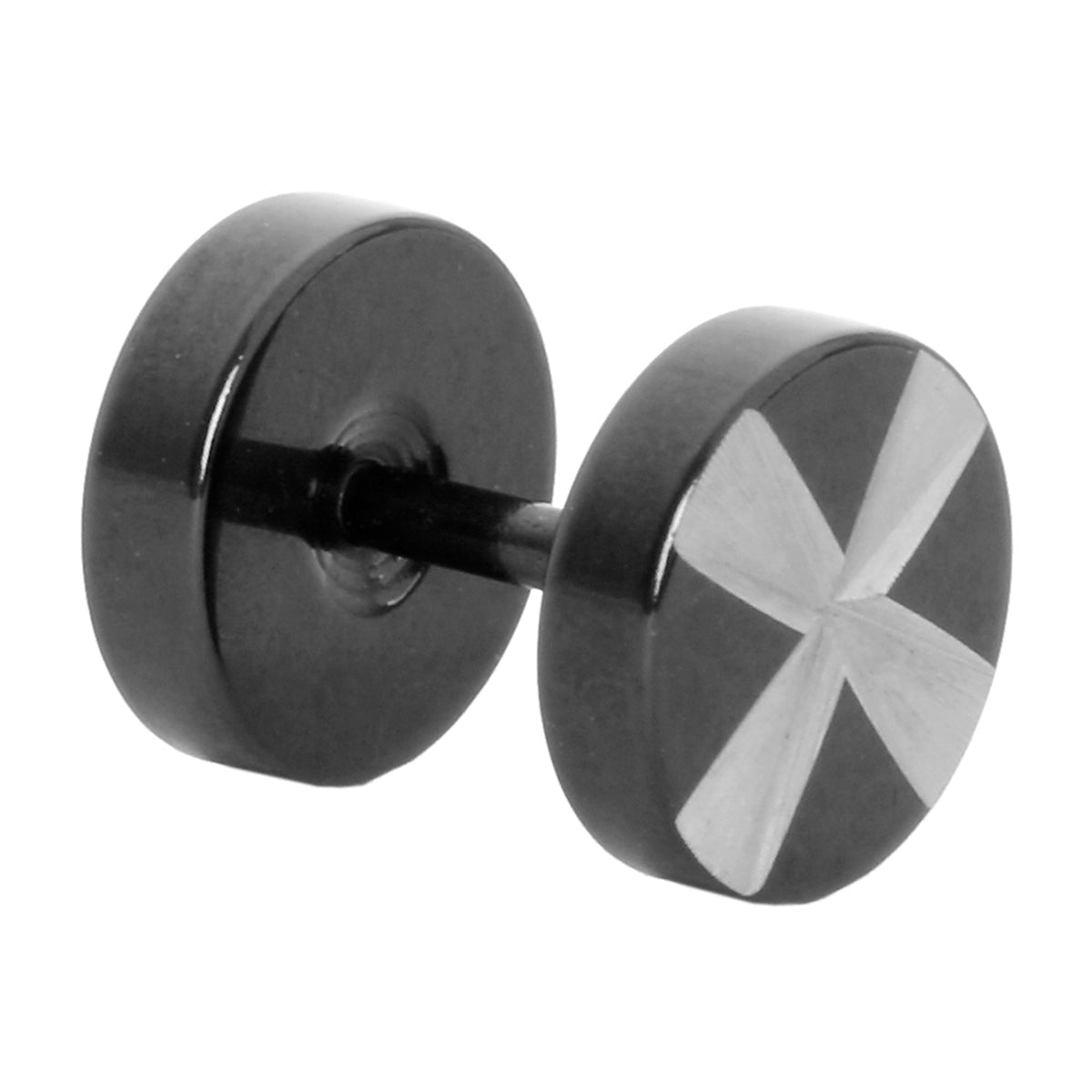 Barbell Dumbell Black Silver Stainless Steel Single Stud Earring