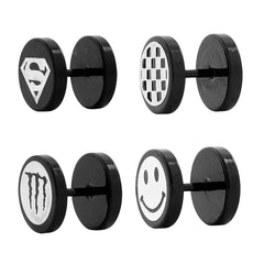 Superman Monster Smile Stainless Steel Black Stud Earring Pack 4 Combo