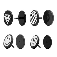 Superman Monster Smile Stainless Steel Black Stud Earring Pack 4 Combo