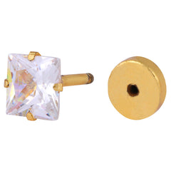 Gold Squre Stainless Steel With Cz Stone 2 Pair Stud Earring Men