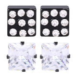 Black Rhodium Squre Stainless Steel With Cz Stone 2 Pair Stud Earring