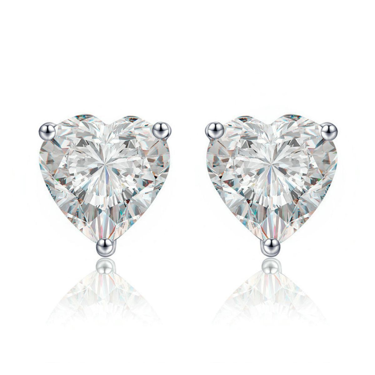 Solitaire Heart Cut Cz Stainless Steel Ear Stud Pair Earring