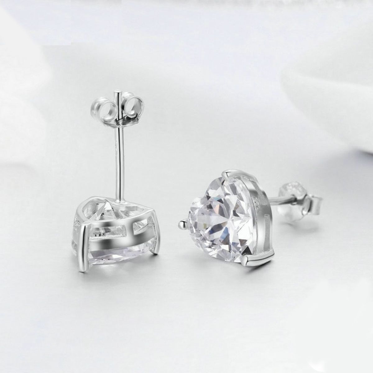 Solitaire Heart Cut Cz Stainless Steel Ear Stud Pair Earring