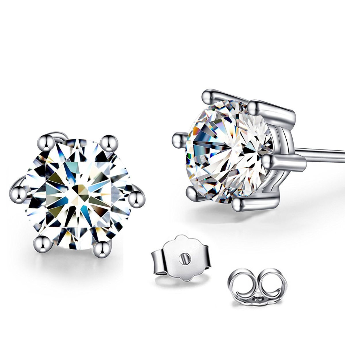 Solitaire 6 Mm Round Cut Cz Stainless Steel Ear Stud Pair Earring
