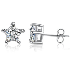 Solitaire Star Cut Cz Stainless Steel Ear Stud Pair Earring