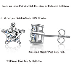 Solitaire Star Cut Cz Stainless Steel Ear Stud Pair Earring