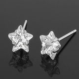 Solitaire Star Cut Cz Stainless Steel Ear Stud Pair Earring