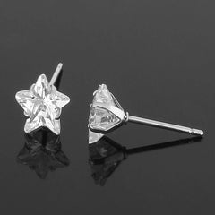 Solitaire Star Cut Cz Stainless Steel Ear Stud Pair Earring