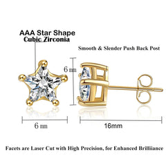 Solitaire Star Cut Cz With Brass Gold Ear Stud Pair Earring