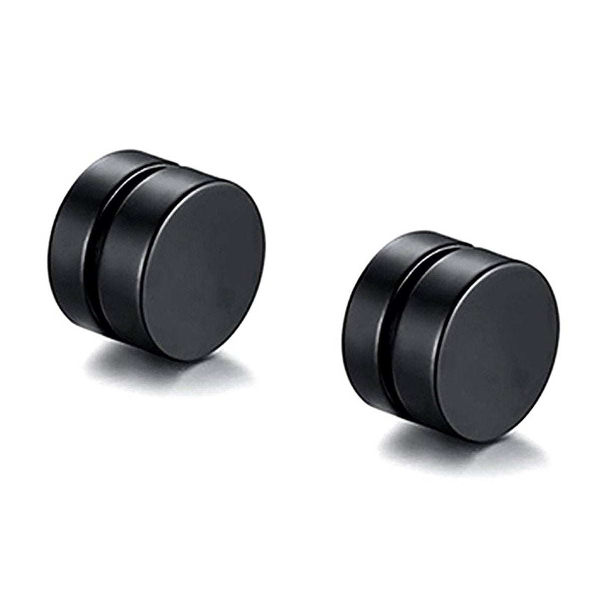 Dual Magnet 8 Mm Stainless Steel Black Non Pierced Stud Earring Pair