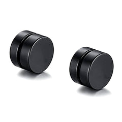 Dual Magnet 8 Mm Stainless Steel Black Non Pierced Stud Earring Pair