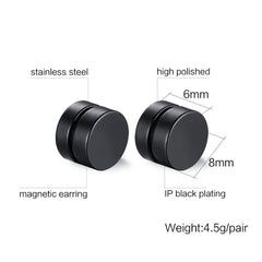 Dual Magnet 8 Mm Stainless Steel Black Non Pierced Stud Earring Pair