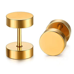 Dumbell Barbell 8 Mm Stainless Steel 18K Gold Ear Stud Earring Pair