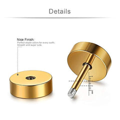 Dumbell Barbell 8 Mm Stainless Steel 18K Gold Ear Stud Earring Pair