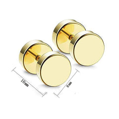 Dumbell Barbell 8 Mm Stainless Steel 18K Gold Ear Stud Earring Pair