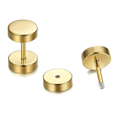 Dumbell Barbell 8 Mm Stainless Steel 18K Gold Ear Stud Earring Pair