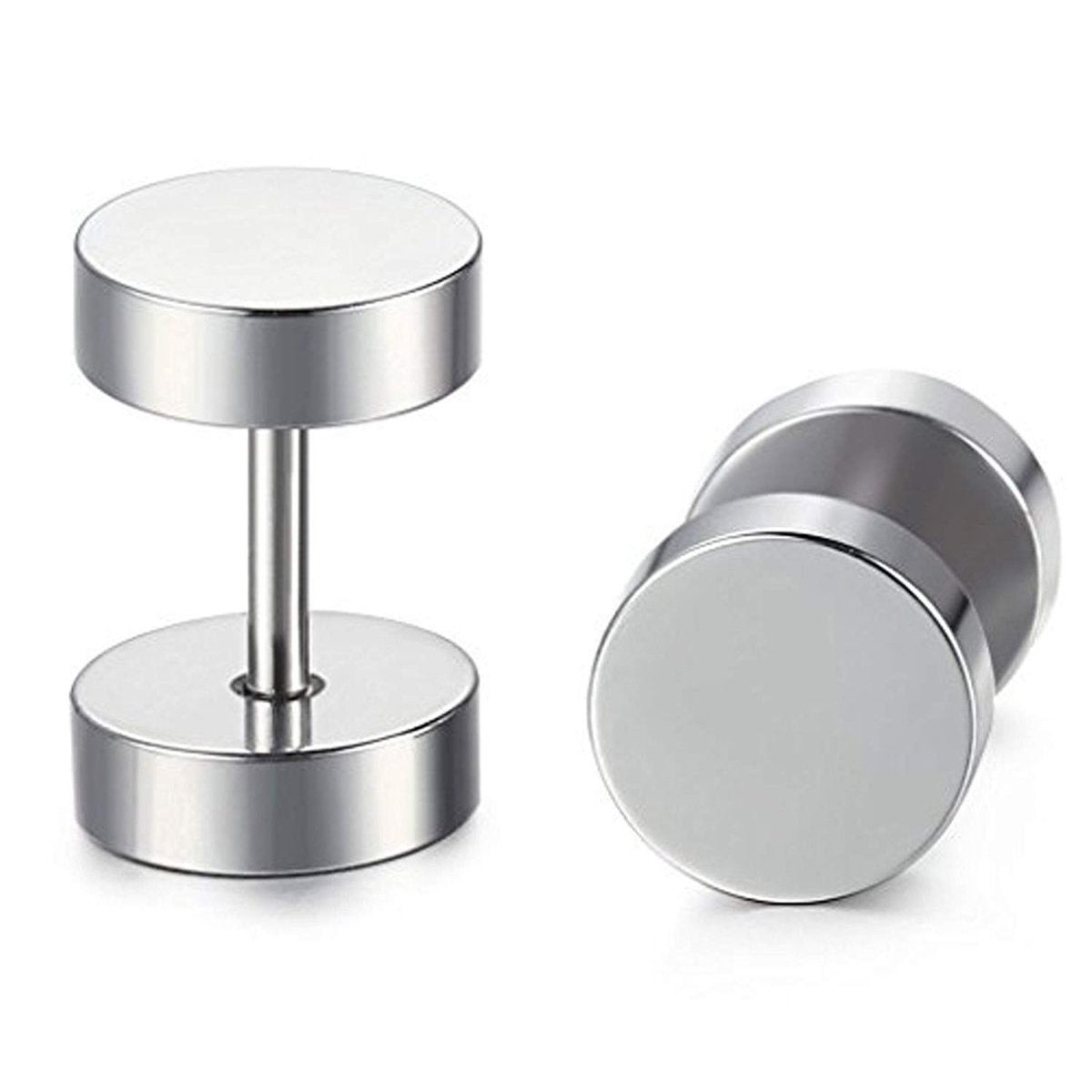 Dumbell Barbell 6 Mm Stainless Steel Silver Ear Stud Earring Pair