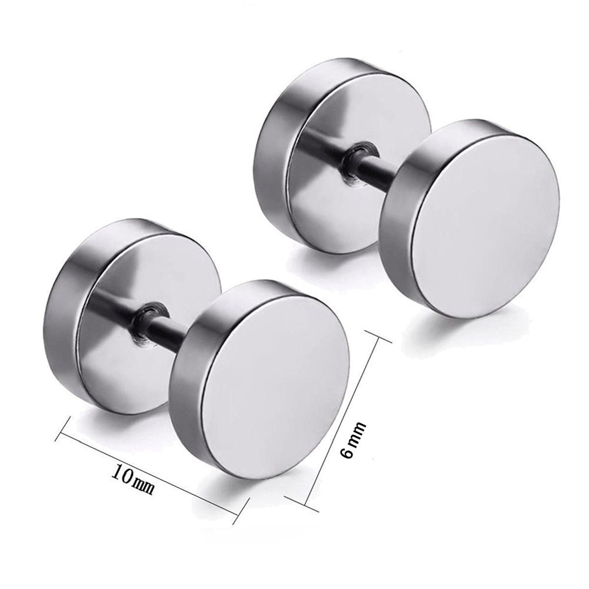 Dumbell Barbell 6 Mm Stainless Steel Silver Ear Stud Earring Pair
