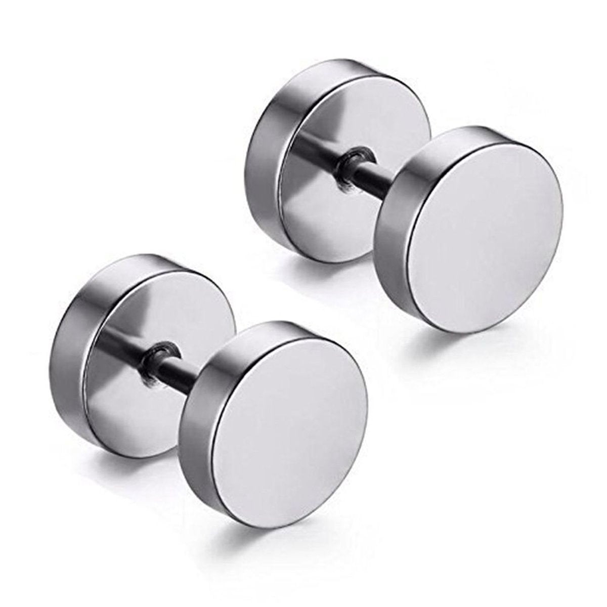 Dumbell Barbell 6 Mm Stainless Steel Silver Ear Stud Earring Pair