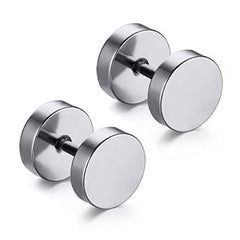 Dumbell Barbell 6 Mm Stainless Steel Silver Ear Stud Earring Pair