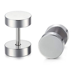 Dumbell Barbell 8 Mm Stainless Steel Silver Ear Stud Earring Pair