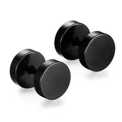 Dumbell Barbell 6 Mm Stainless Steel Black Silver Stud Earring Pair