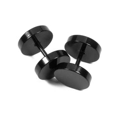 Dumbell Barbell 6 Mm Stainless Steel Black Silver Stud Earring Pair