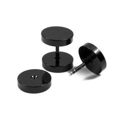 Dumbell Barbell 6 Mm Stainless Steel Black Silver Stud Earring Pair