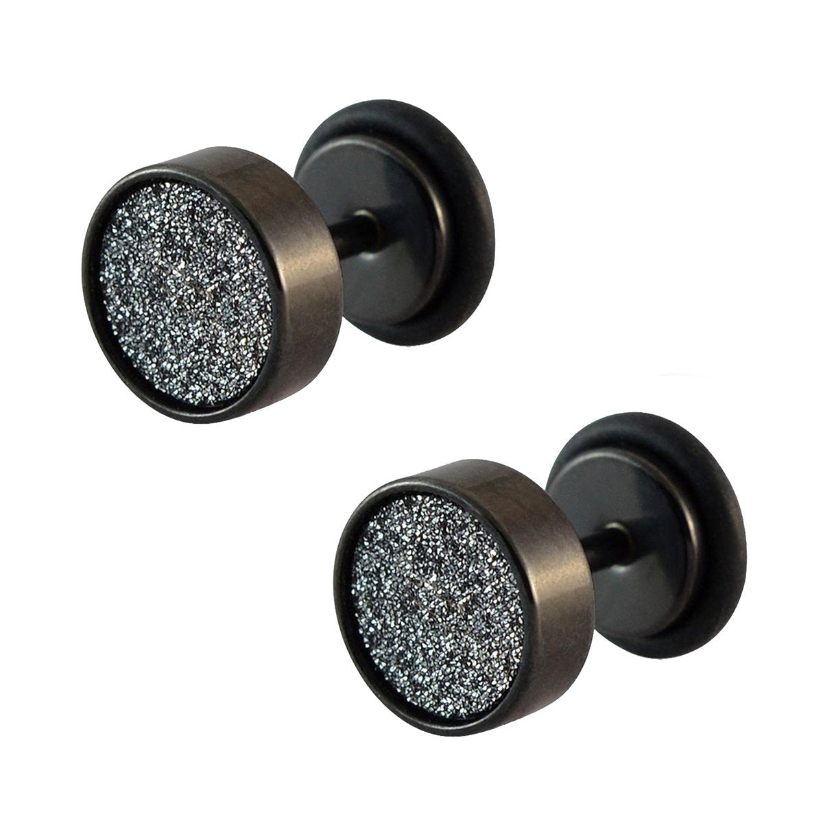 Disco Black White Stainless Steel Black Silver Ear Stud Earring Pair